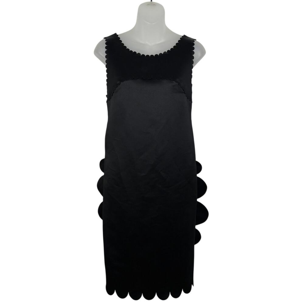 PASKAL Sculptured Scalloped Mod Sleeveless Shift Dress Black Satin Size S $545